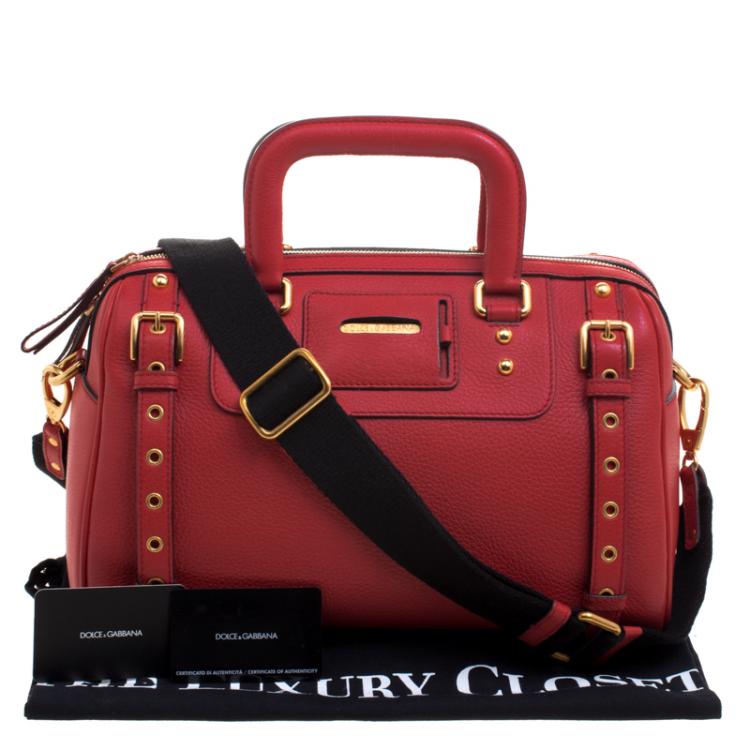 Pre Owned Dolce and Gabbana Red Leather Miss Easy Way Boston Bag