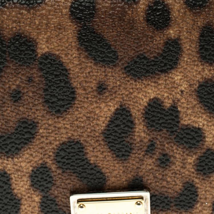 Pre Owned Dolce and Gabbana Brown Leopard Print Leather Flap Card Holder