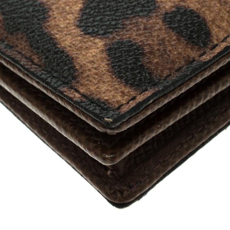 Pre Owned Dolce and Gabbana Brown Leopard Print Leather Flap Card Holder