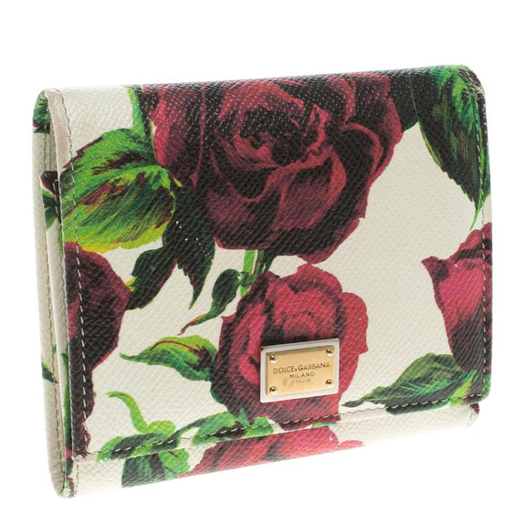 Pre Owned Dolce and Gabbana Multicolor Floral Print Leather Trifold Wallet