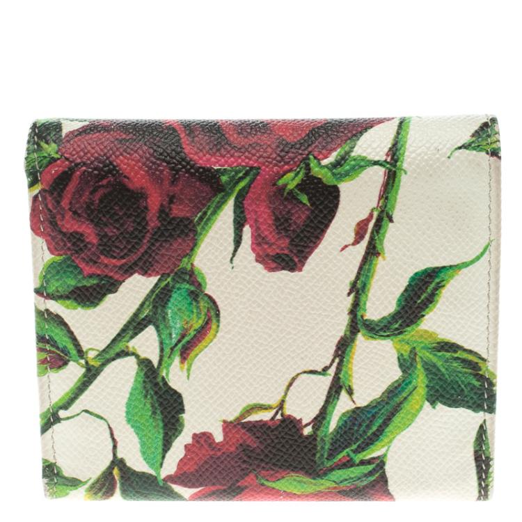 Pre Owned Dolce and Gabbana Multicolor Floral Print Leather Trifold Wallet