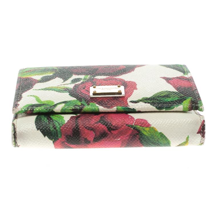 Pre Owned Dolce and Gabbana Multicolor Floral Print Leather Trifold Wallet