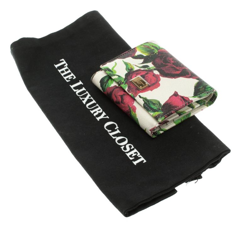 Pre Owned Dolce and Gabbana Multicolor Floral Print Leather Trifold Wallet