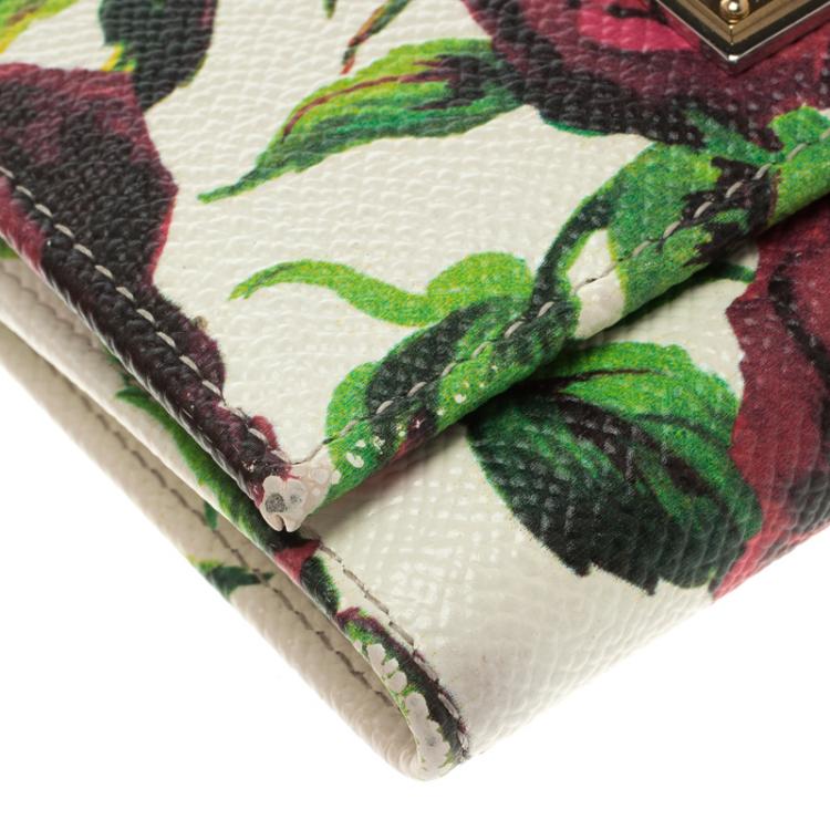 Pre Owned Dolce and Gabbana Multicolor Floral Print Leather Trifold Wallet