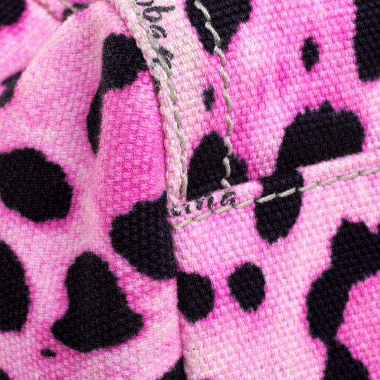 Pre Owned Dolce and Gabbana Pink Leopard Print Canvas Large Miss Sicily Top Handle Bag