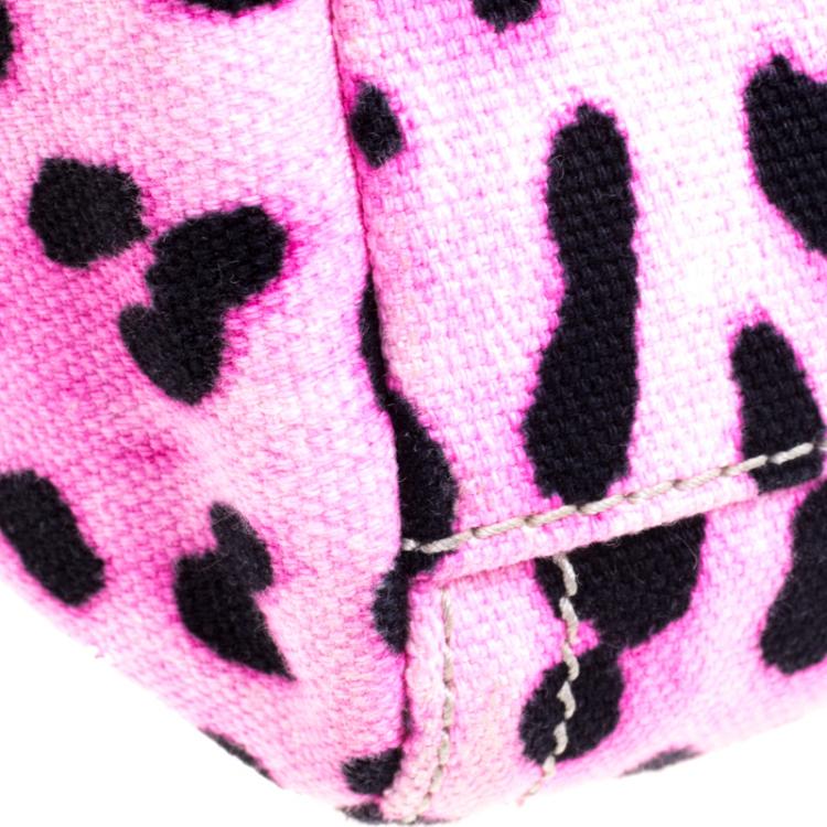 Pre Owned Dolce and Gabbana Pink Leopard Print Canvas Large Miss Sicily Top Handle Bag