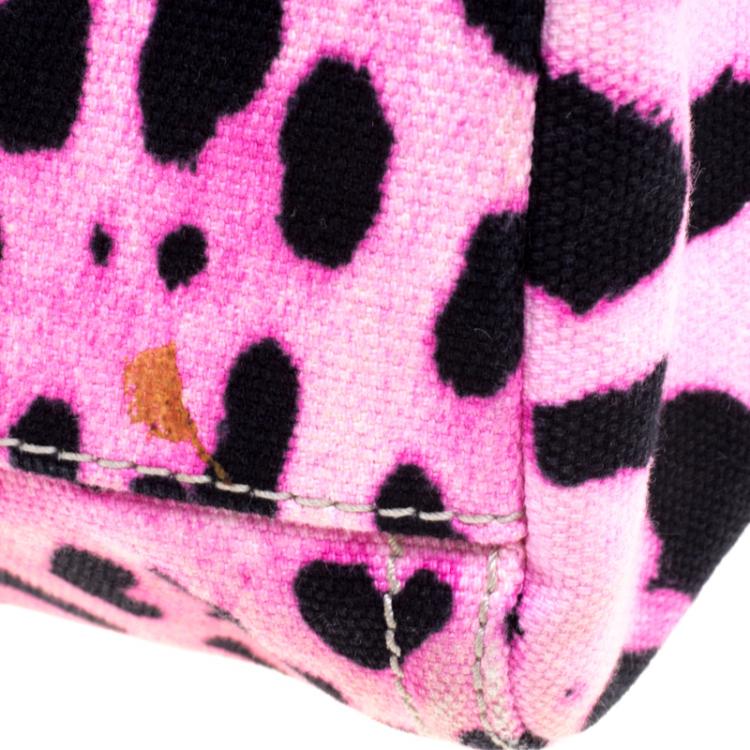 Pre Owned Dolce and Gabbana Pink Leopard Print Canvas Large Miss Sicily Top Handle Bag