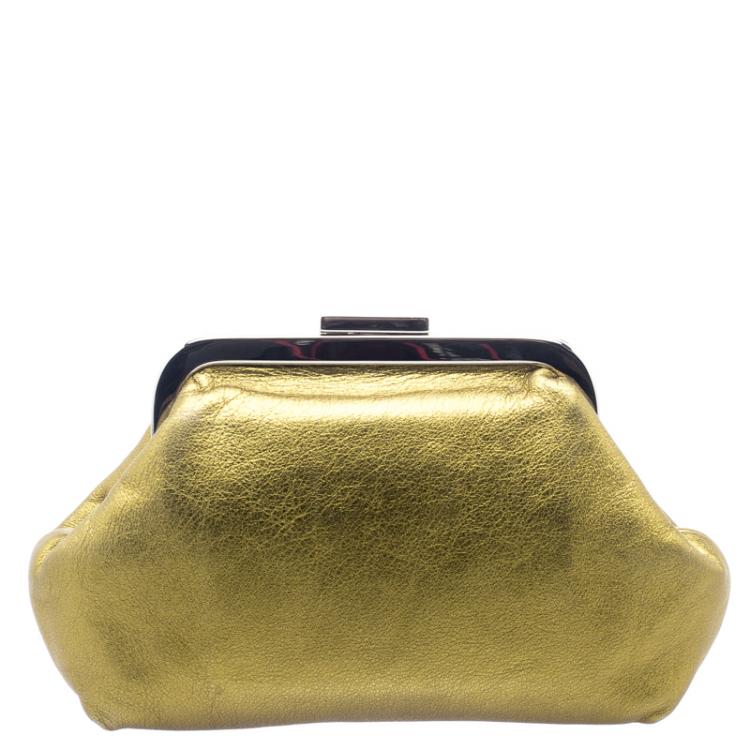Pre Owned Dolce and Gabbana Gold Leather Frame Clutch