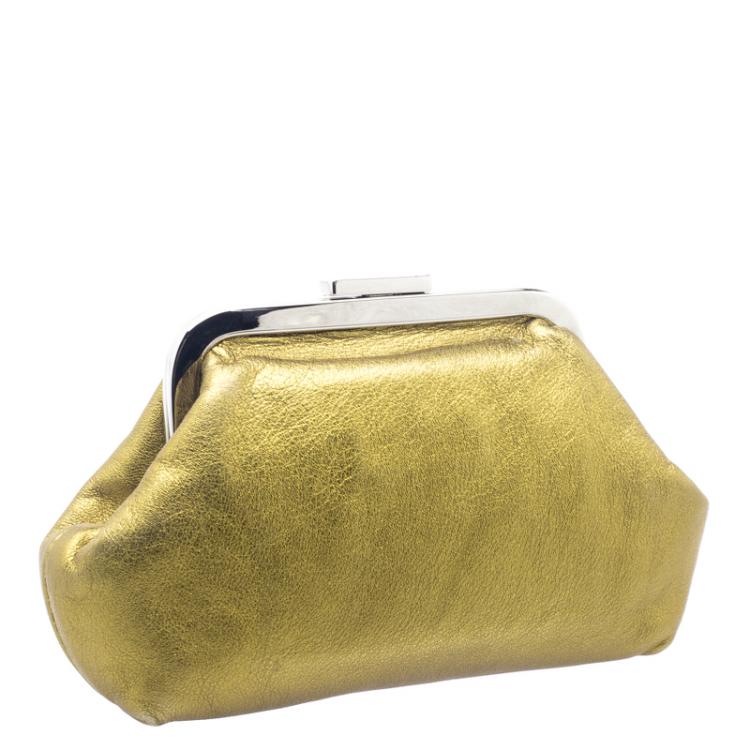 Pre Owned Dolce and Gabbana Gold Leather Frame Clutch