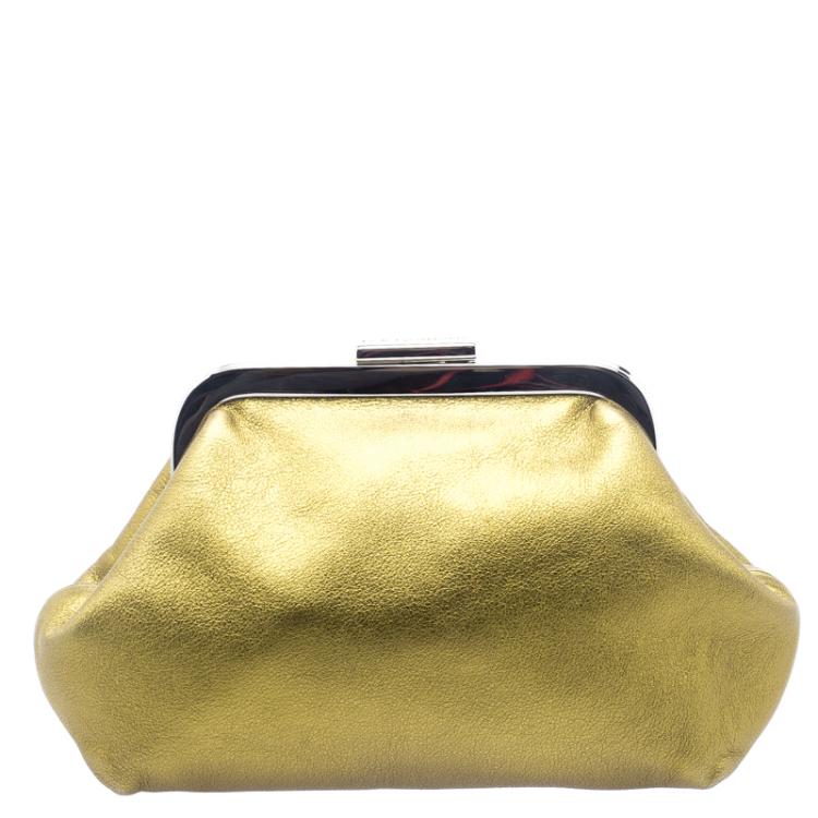 Pre Owned Dolce and Gabbana Gold Leather Frame Clutch
