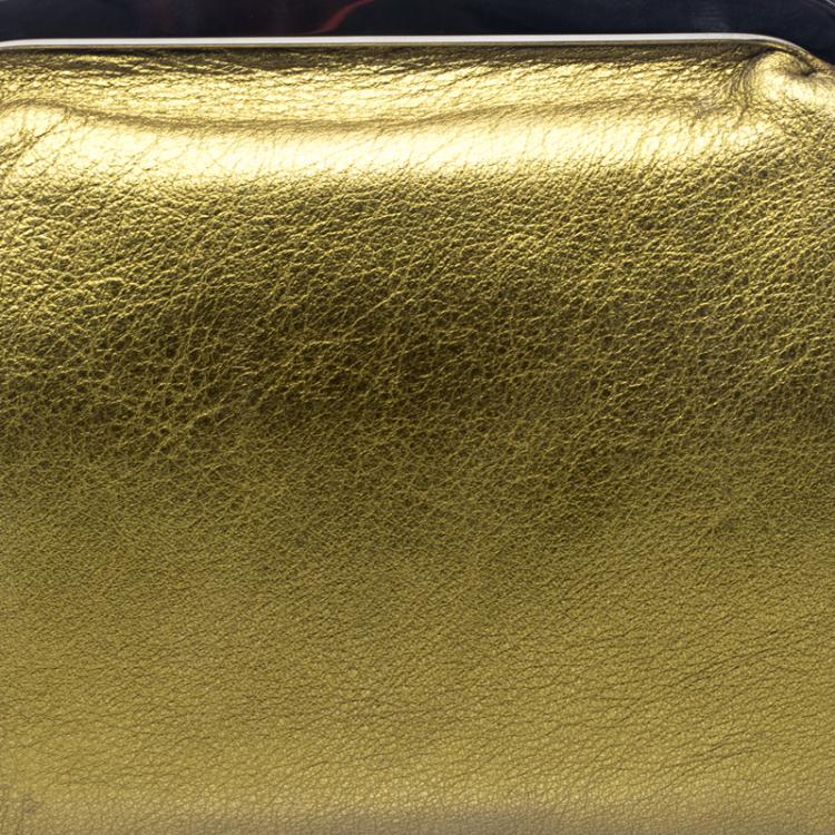 Pre Owned Dolce and Gabbana Gold Leather Frame Clutch