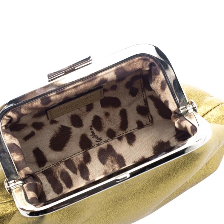 Pre Owned Dolce and Gabbana Gold Leather Frame Clutch