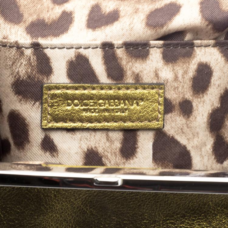 Pre Owned Dolce and Gabbana Gold Leather Frame Clutch