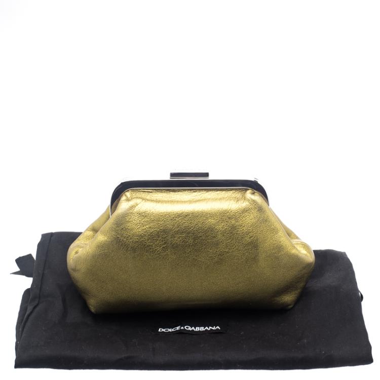 Pre Owned Dolce and Gabbana Gold Leather Frame Clutch