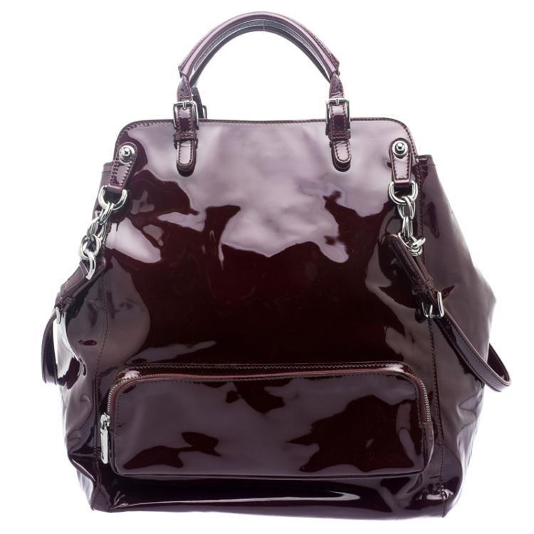 Pre Owned Dolce and Gabbana Burgundy Patent Leather Miss Pocket Tote 