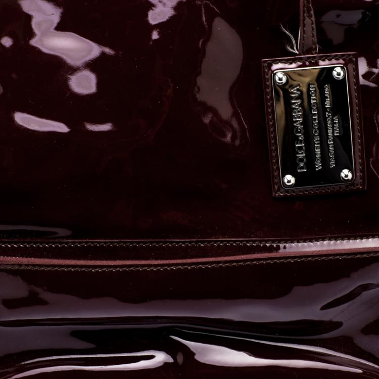 Pre Owned Dolce and Gabbana Burgundy Patent Leather Miss Pocket Tote 