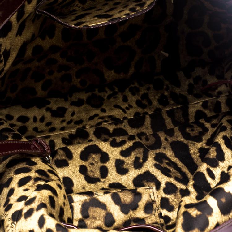 Pre Owned Dolce and Gabbana Burgundy Patent Leather Miss Pocket Tote 