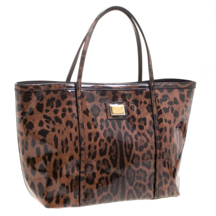 Pre Owned Dolce and Gabbana Dark Brown Leopard Print PVC Miss Escape Tote