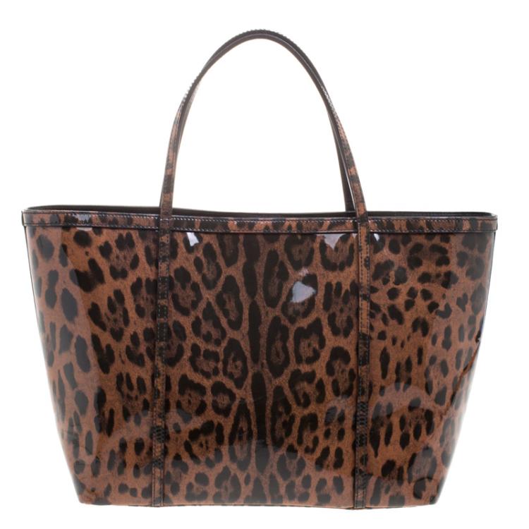 Pre Owned Dolce and Gabbana Dark Brown Leopard Print PVC Miss Escape Tote