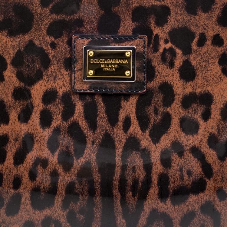 Pre Owned Dolce and Gabbana Dark Brown Leopard Print PVC Miss Escape Tote