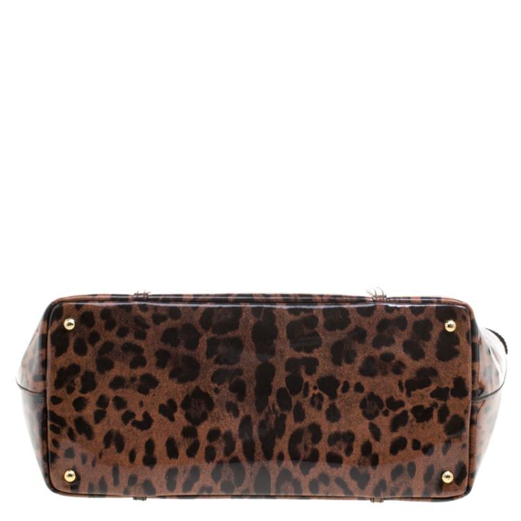 Pre Owned Dolce and Gabbana Dark Brown Leopard Print PVC Miss Escape Tote