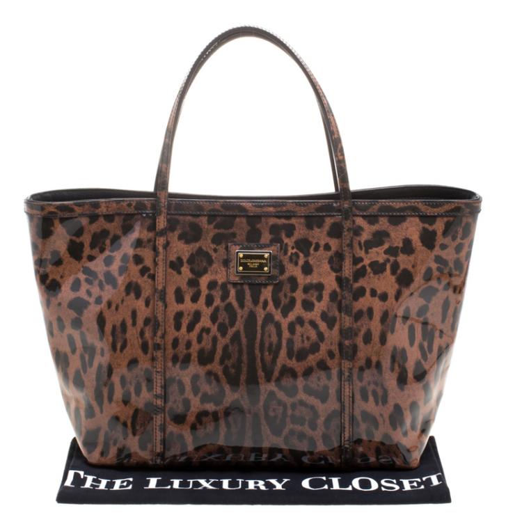 Pre Owned Dolce and Gabbana Dark Brown Leopard Print PVC Miss Escape Tote