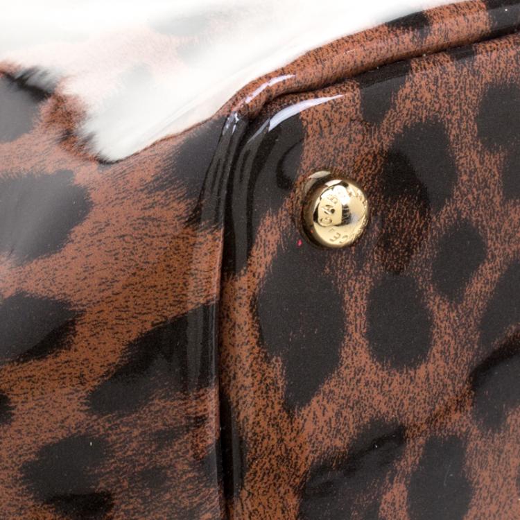 Pre Owned Dolce and Gabbana Dark Brown Leopard Print PVC Miss Escape Tote