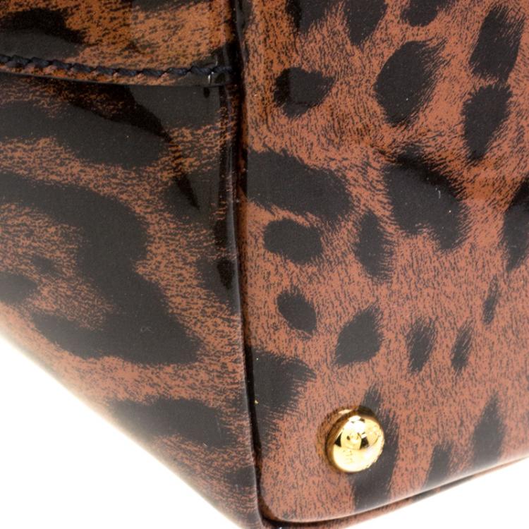 Pre Owned Dolce and Gabbana Dark Brown Leopard Print PVC Miss Escape Tote