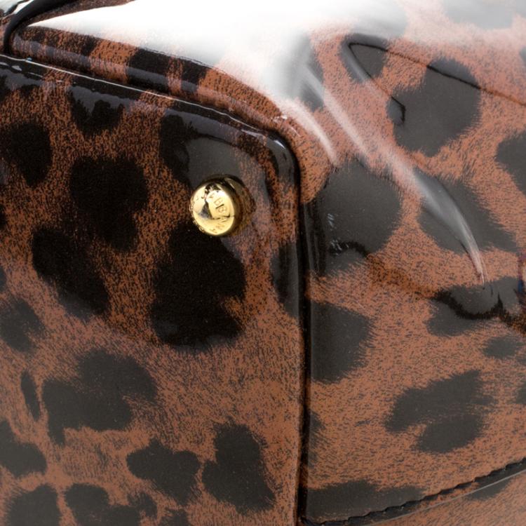 Pre Owned Dolce and Gabbana Dark Brown Leopard Print PVC Miss Escape Tote
