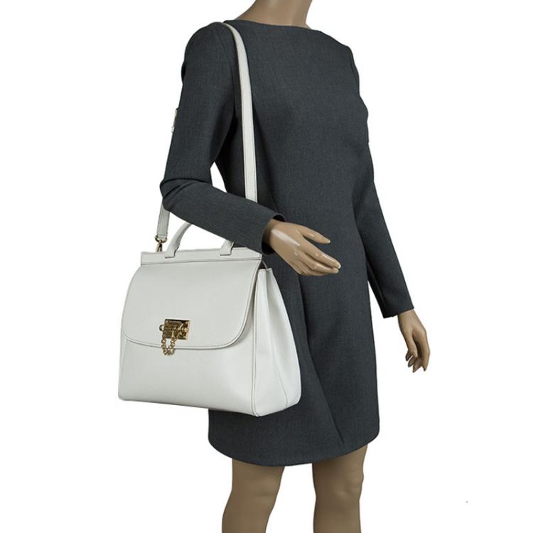 Pre Owned Dolce and Gabbana White Leather Top Handle Bag
