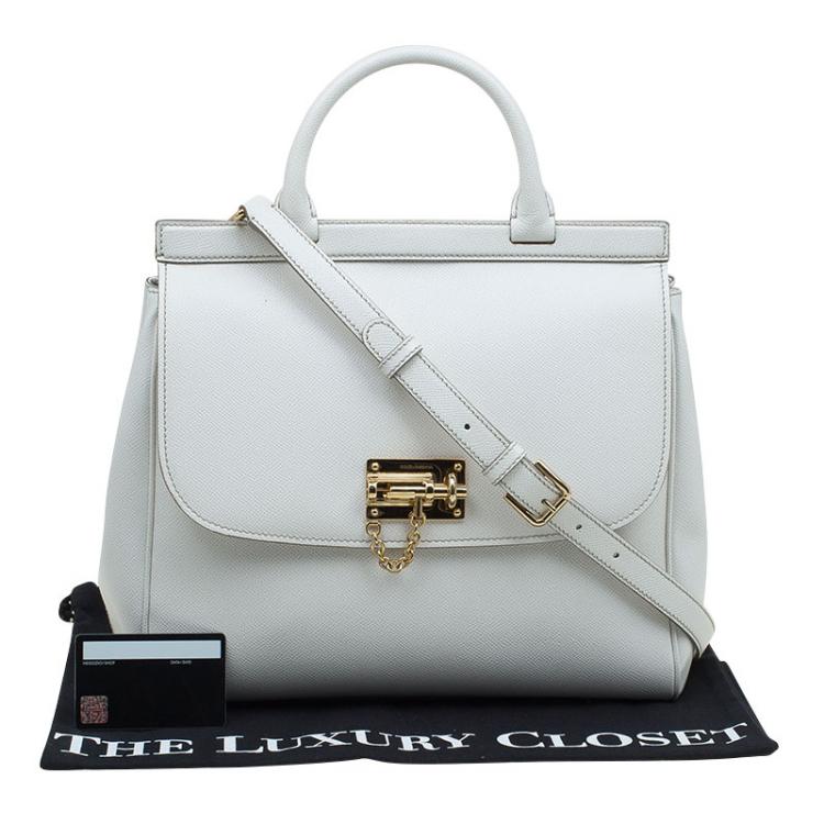 Pre Owned Dolce and Gabbana White Leather Top Handle Bag