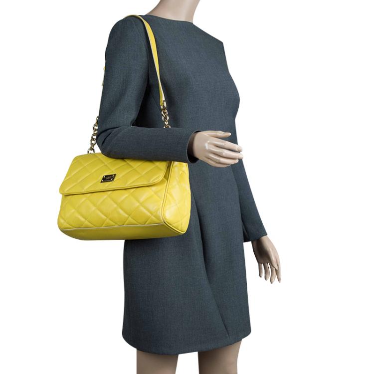 Pre Owned Dolce and Gabbana Yellow Quilted Leather Miss Kate Shoulder Bag