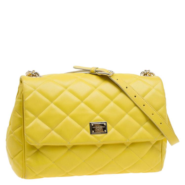 Pre Owned Dolce and Gabbana Yellow Quilted Leather Miss Kate Shoulder Bag