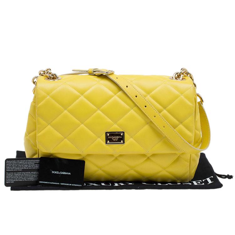 Pre Owned Dolce and Gabbana Yellow Quilted Leather Miss Kate Shoulder Bag