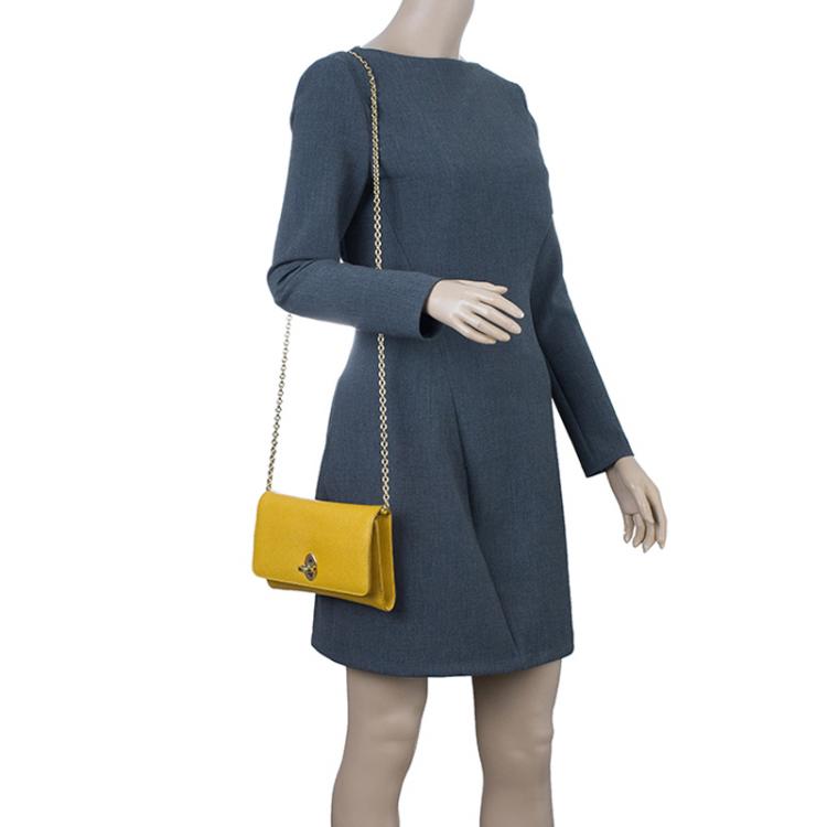 Pre Owned Dolce and Gabbana Yellow Leather Taormina Chain Clutch