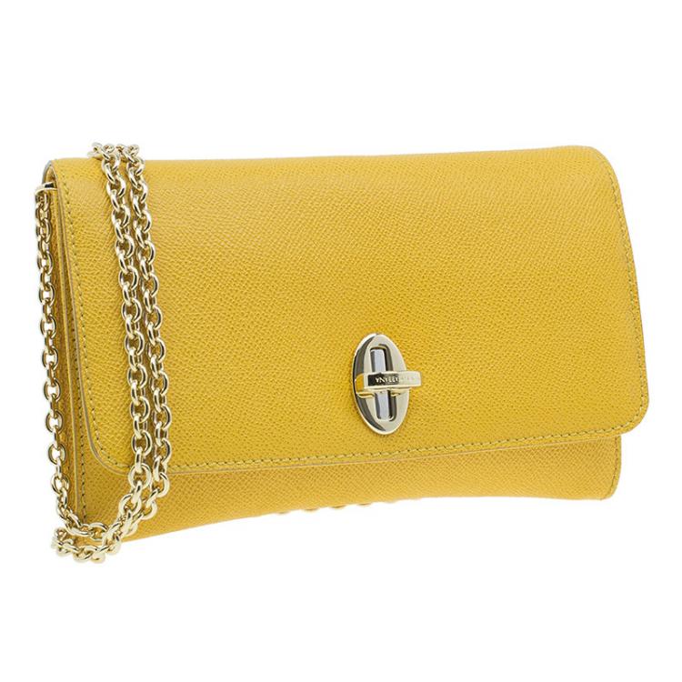 Pre Owned Dolce and Gabbana Yellow Leather Taormina Chain Clutch