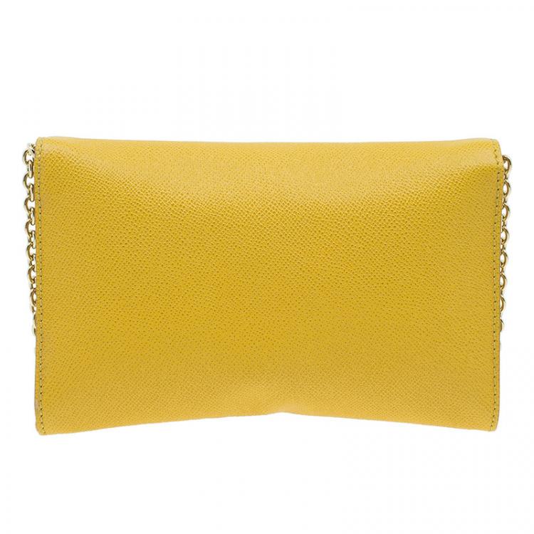 Pre Owned Dolce and Gabbana Yellow Leather Taormina Chain Clutch