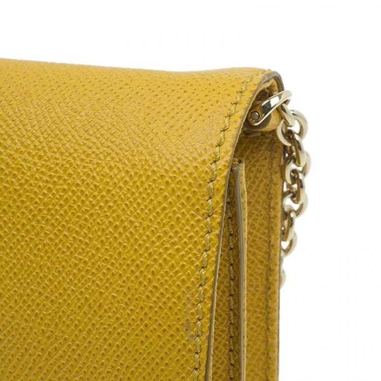 Pre Owned Dolce and Gabbana Yellow Leather Taormina Chain Clutch