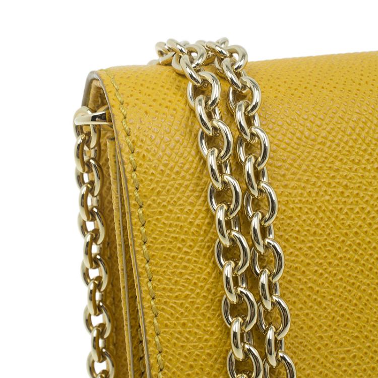 Pre Owned Dolce and Gabbana Yellow Leather Taormina Chain Clutch