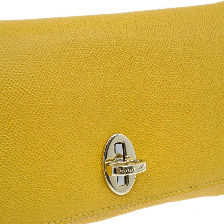 Pre Owned Dolce and Gabbana Yellow Leather Taormina Chain Clutch