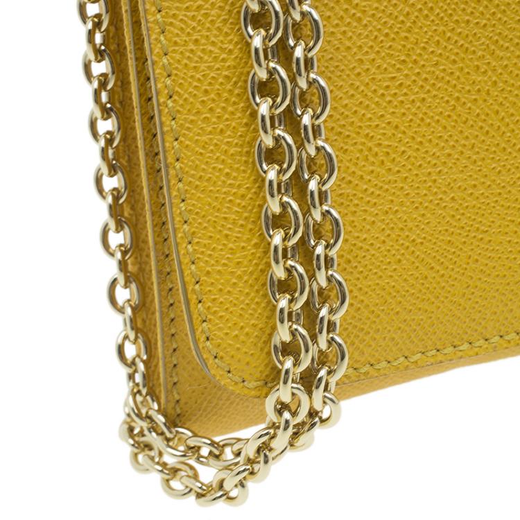 Pre Owned Dolce and Gabbana Yellow Leather Taormina Chain Clutch