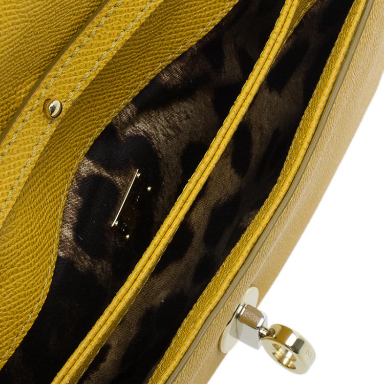 Pre Owned Dolce and Gabbana Yellow Leather Taormina Chain Clutch