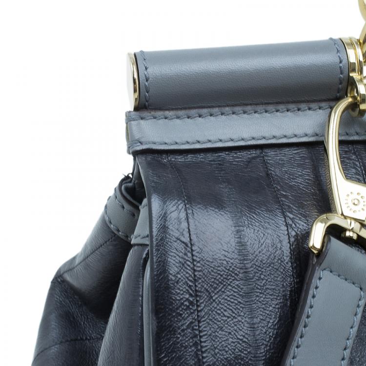Pre Owned Dolce and Gabbana Grey Leather Large Striped Miss Sicily Tote