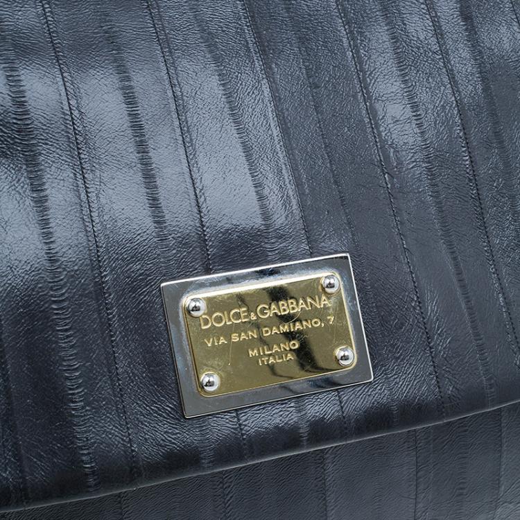 Pre Owned Dolce and Gabbana Grey Leather Large Striped Miss Sicily Tote