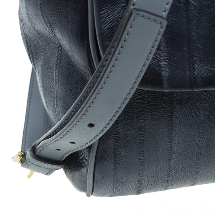 Pre Owned Dolce and Gabbana Grey Leather Large Striped Miss Sicily Tote
