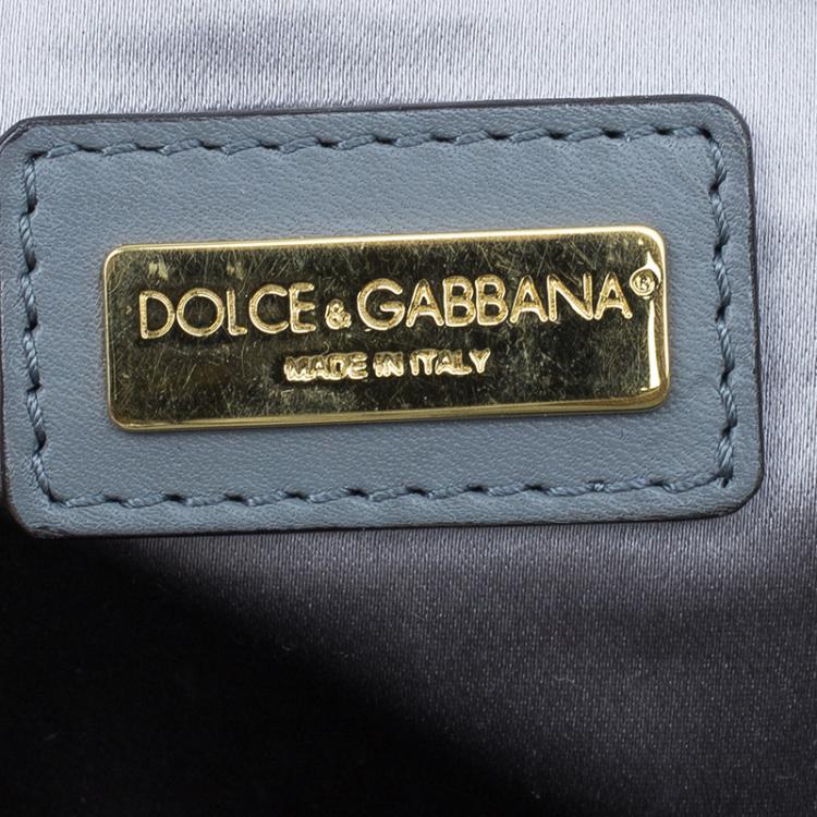 Pre Owned Dolce and Gabbana Grey Leather Large Striped Miss Sicily Tote