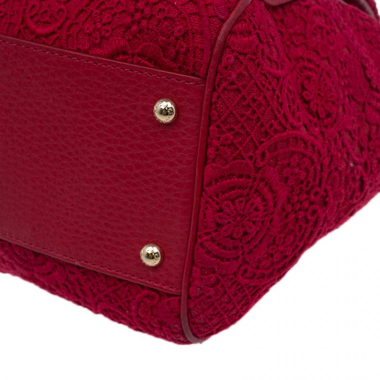 Pre Owned Dolce and Gabbana Red Crochet Rose Large Miss Sicily Tote