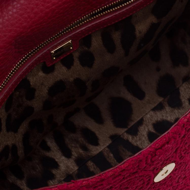 Pre Owned Dolce and Gabbana Red Crochet Rose Large Miss Sicily Tote