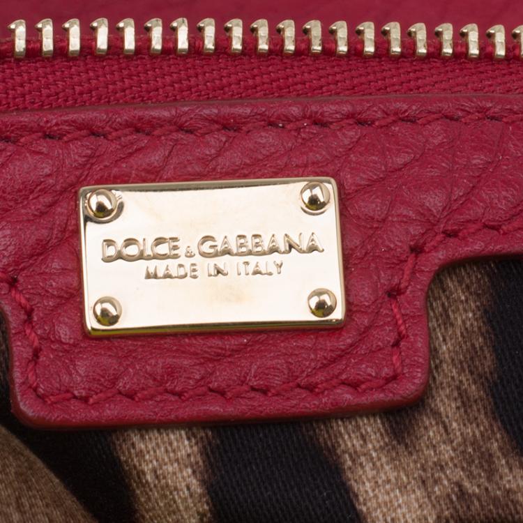 Pre Owned Dolce and Gabbana Red Crochet Rose Large Miss Sicily Tote