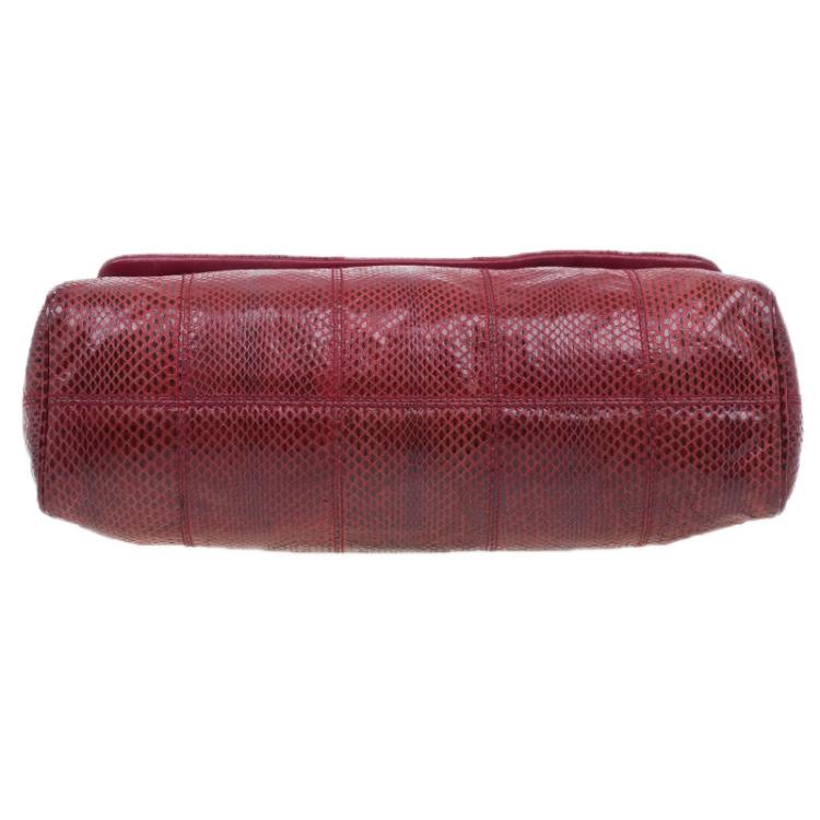 Pre Owned Dolce and Gabbana Red Snake Skin Medium Miss Sicily Tote Bag